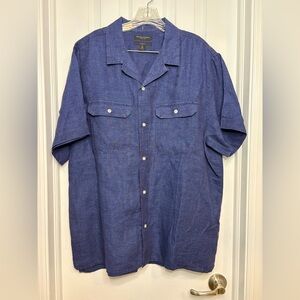 Men’s Banana Republic Expedition Short Sleeve Linen Shirt Navy Blue XL $85